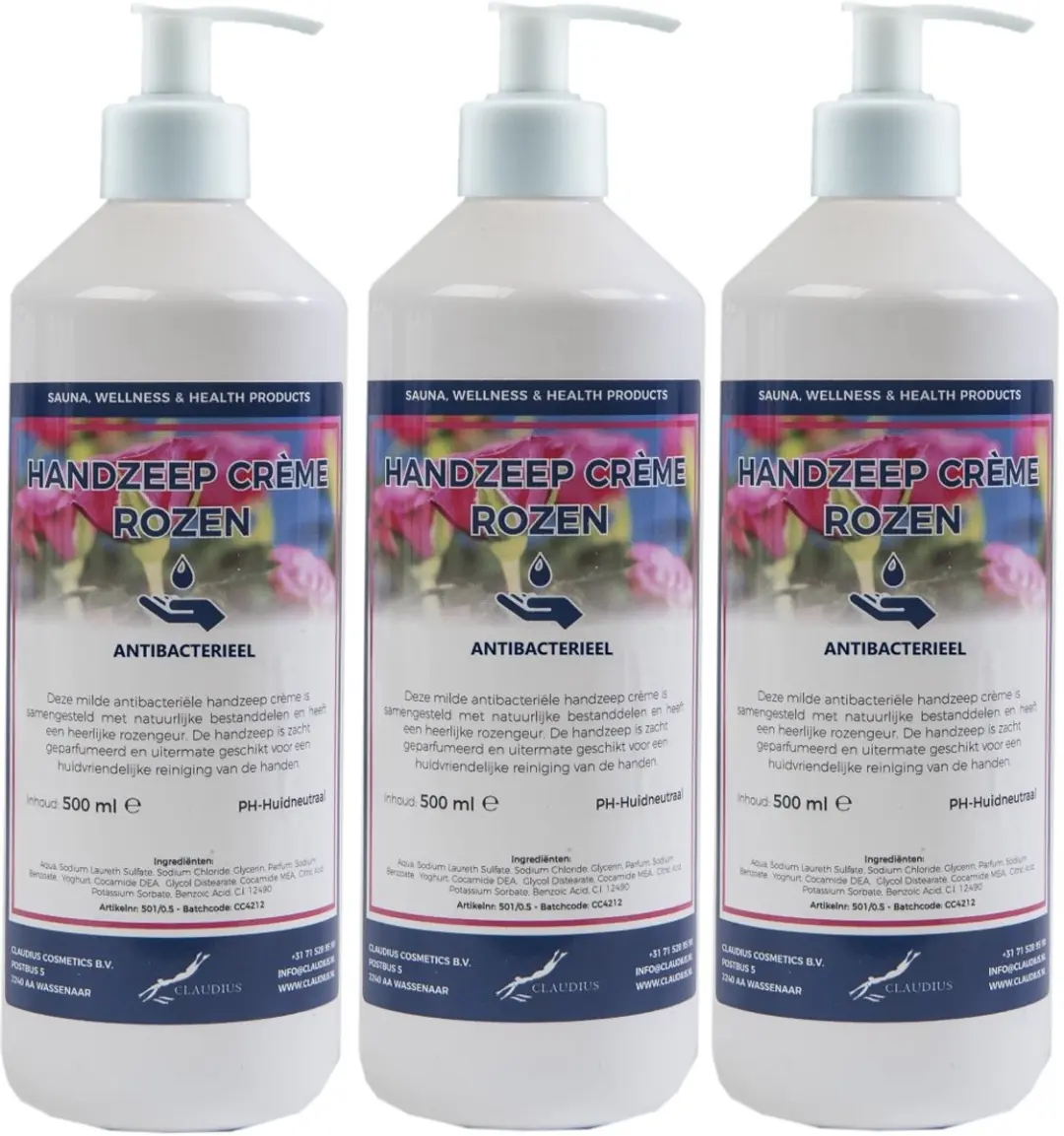 Splashbox Cosmetics Handzeep Crème Rozen 500ml - Set van 3