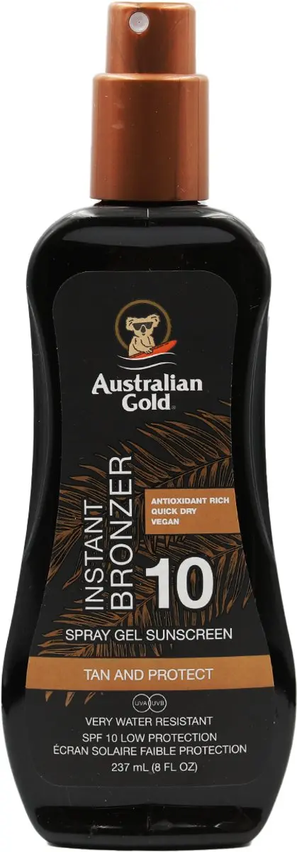 Australian Gold SPF10 Zonnebrand Spray Gel + Bronzer 237ml