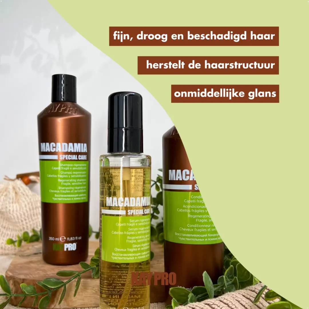 KayPro Macadamia Haarverzorging Set - 800ml (3x350ml Shampoo/Conditioner + 100ml Serum) - Droog & Fijn Haar