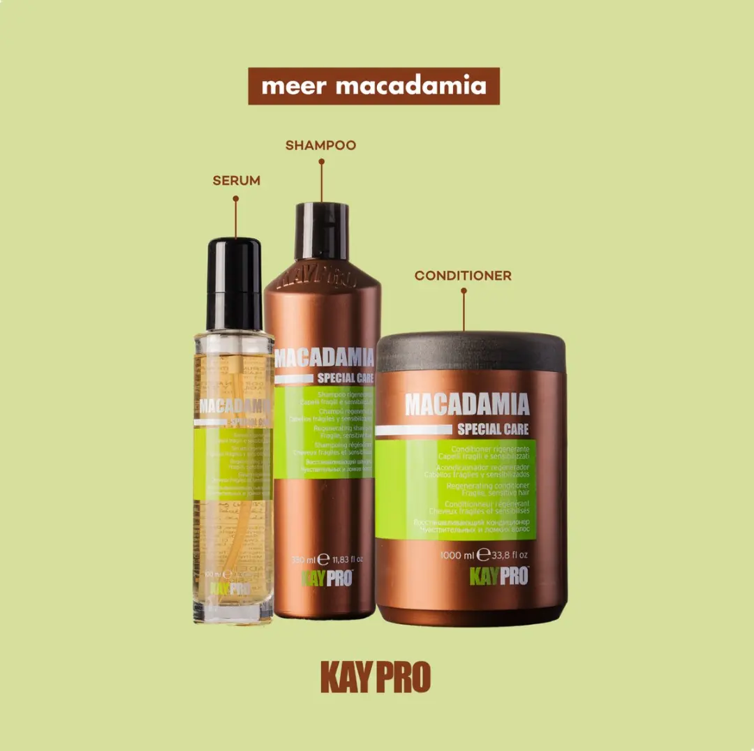 KayPro Macadamia Haarverzorging Set - 800ml (3x350ml Shampoo/Conditioner + 100ml Serum) - Droog & Fijn Haar