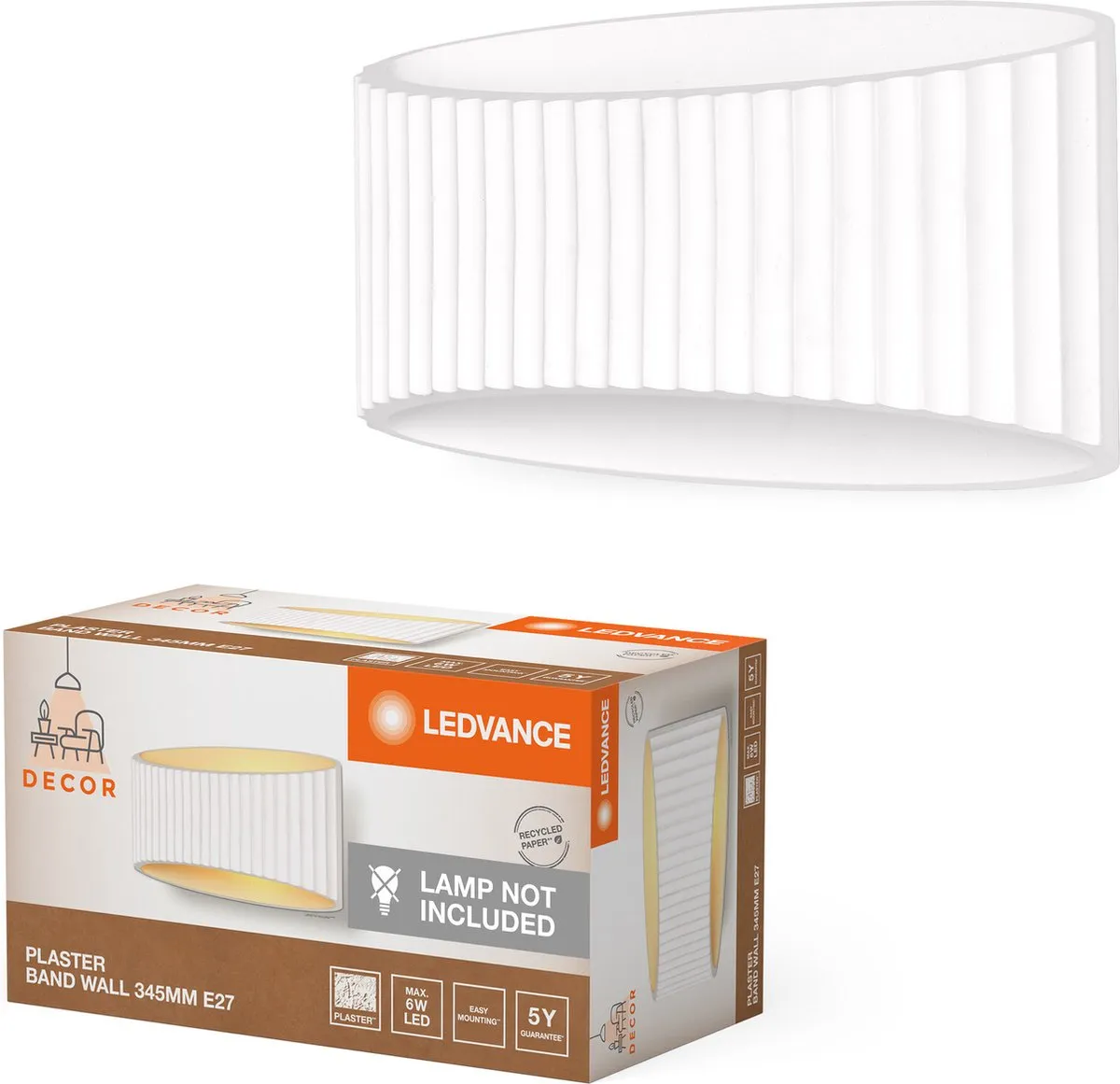 LEDVANCE Decor Plaster Band Wandlamp 345 1XE27 - Wit