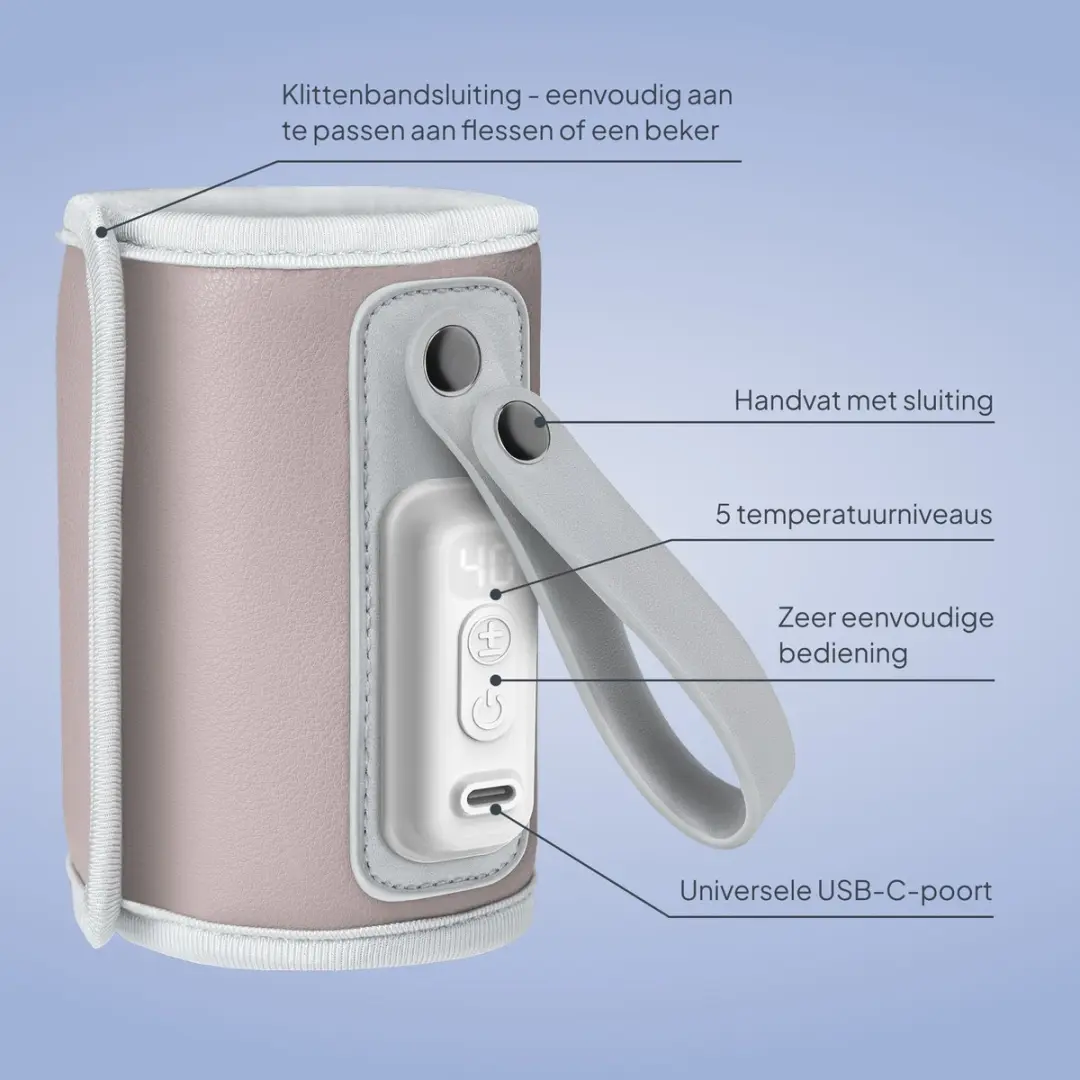 Lionelo Thermup Go Flessenwarmer - USB-C - 5 standen 38-50°C - Roze
