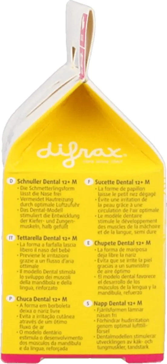 Difrax Fopspeen Dental Semi Filled 12+ Mnd - Roze/Zwart