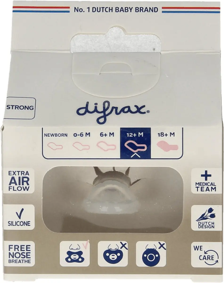 Difrax Fopspeen Dental Semi Filled 12+ Mnd - Roze/Zwart