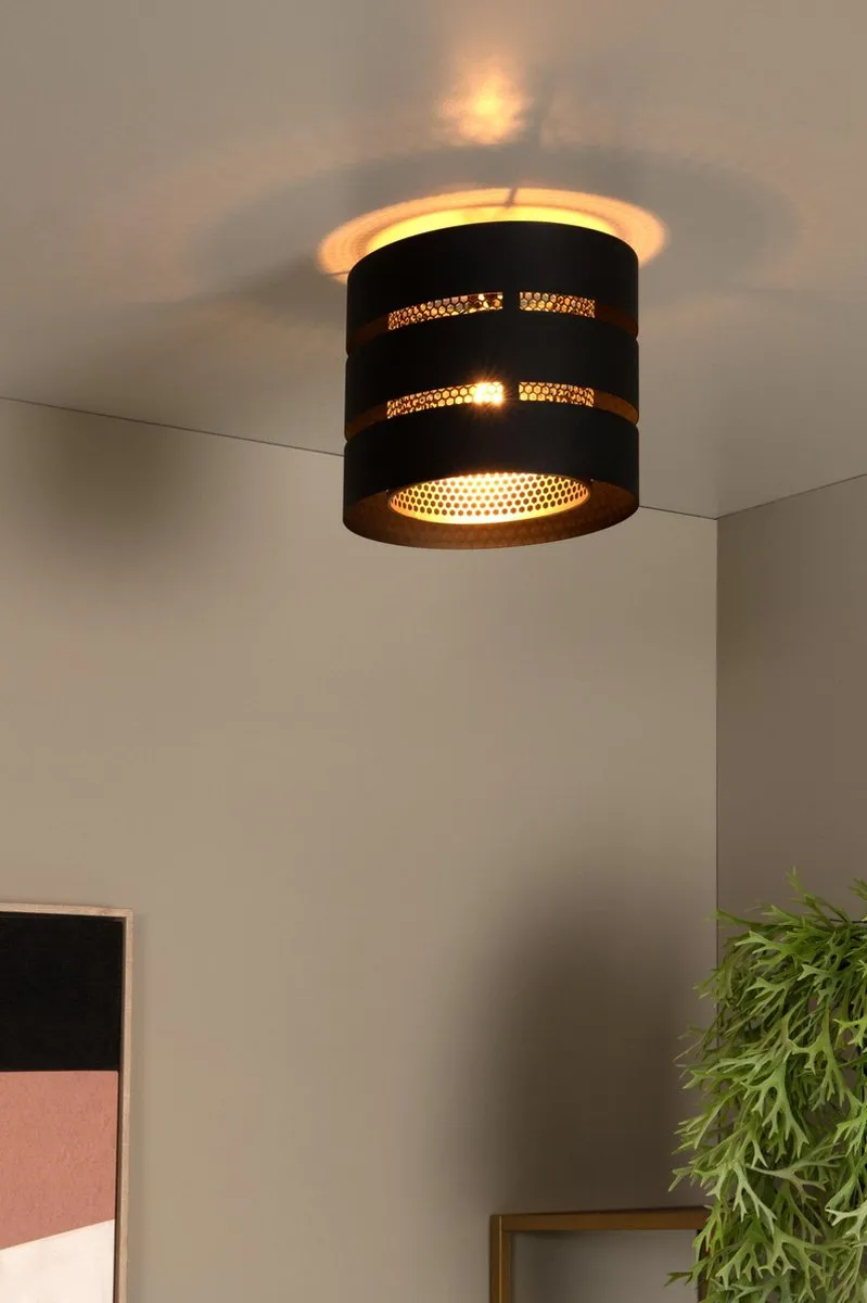 Lucide ROSAS Plafondlamp Ø26cm - 1xE27 - Zwart