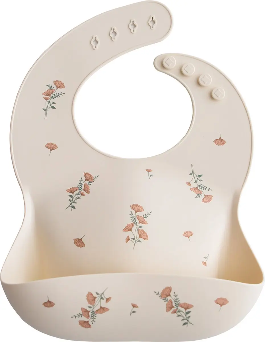 Mushie Slabbetje Siliconen Pink Flowers