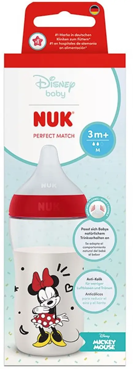 NUK Perfect Match Babyfles 260ml - Siliconen Speen M - Minnie - Rood