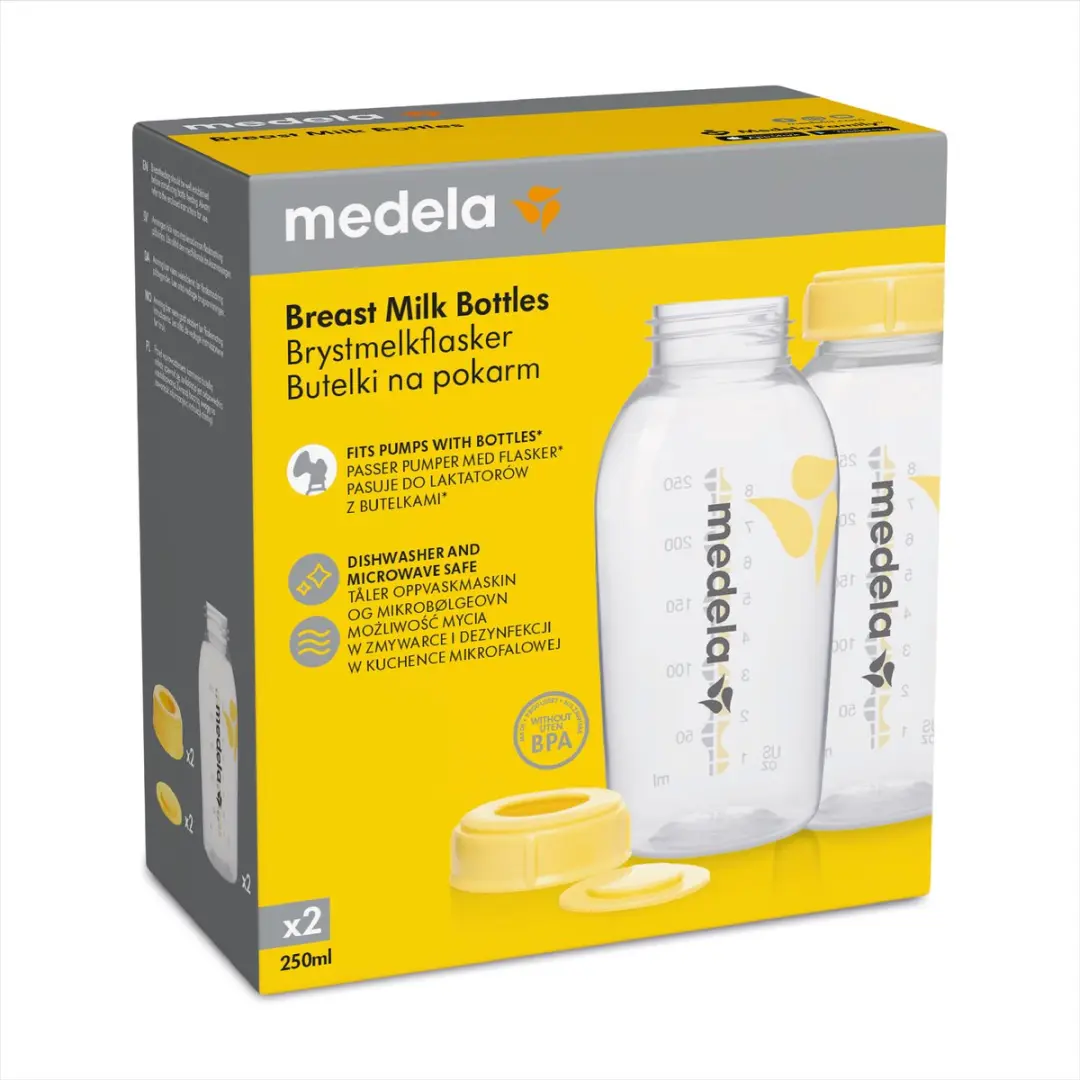 Medela Moedermelk Bewaarflesjes 2x250ml - Transparant/Geel - afbeelding 6 van 6