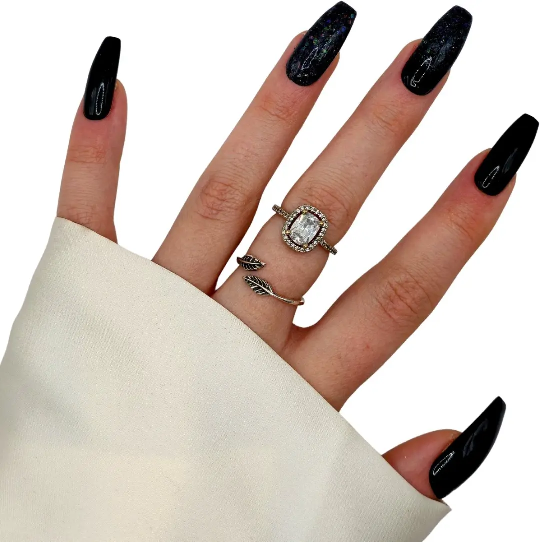 SD Press on Nails No. 77 Black Magic XL Ballerina Coffin Plaknagels - 20 Stuks