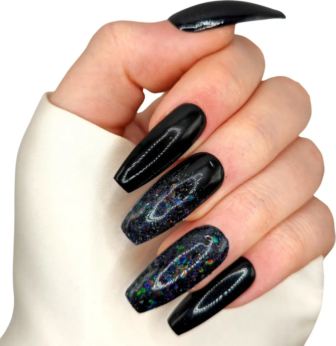 SD Press on Nails No. 77 Black Magic XL Ballerina Coffin Plaknagels - 20 Stuks