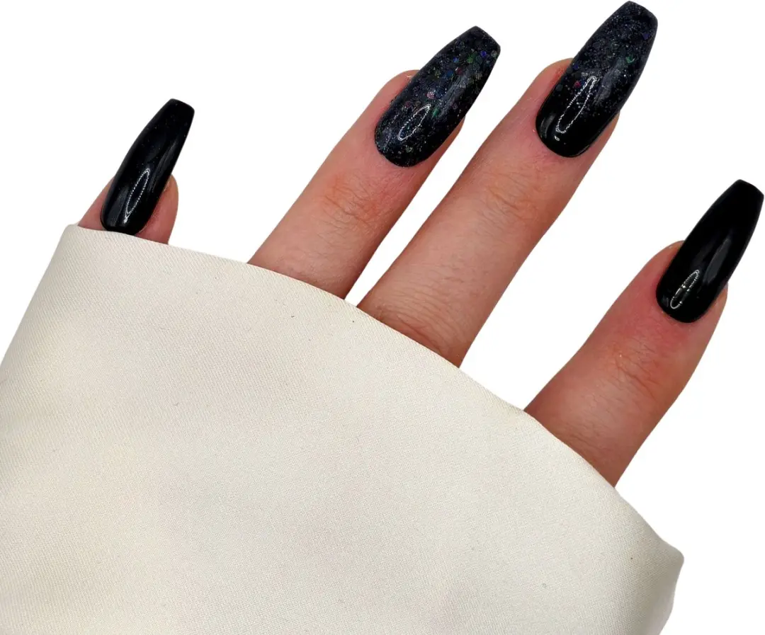 SD Press on Nails No. 77 Black Magic XL Ballerina Coffin Plaknagels - 20 Stuks