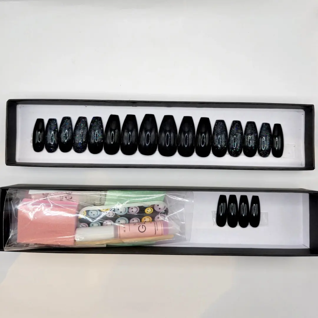 SD Press on Nails No. 77 Black Magic XL Ballerina Coffin Plaknagels - 20 Stuks