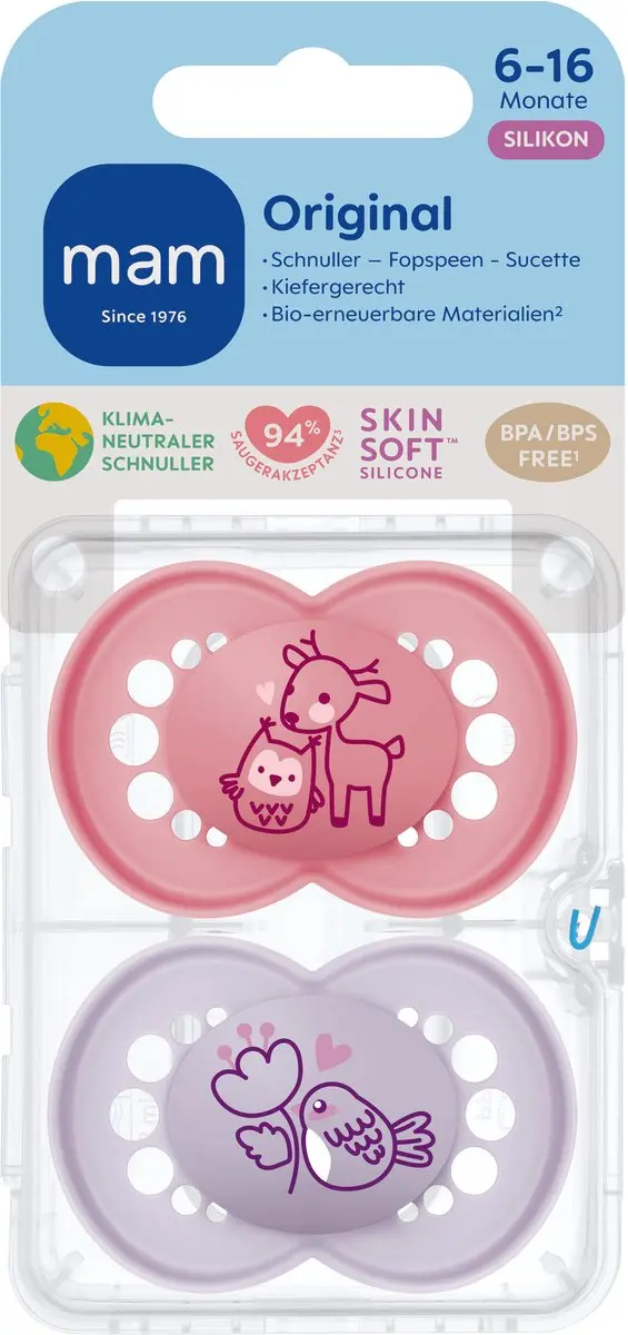 MAM Original Fopspeen Siliconen 6-16 Maanden - Roze - 2 Stuks