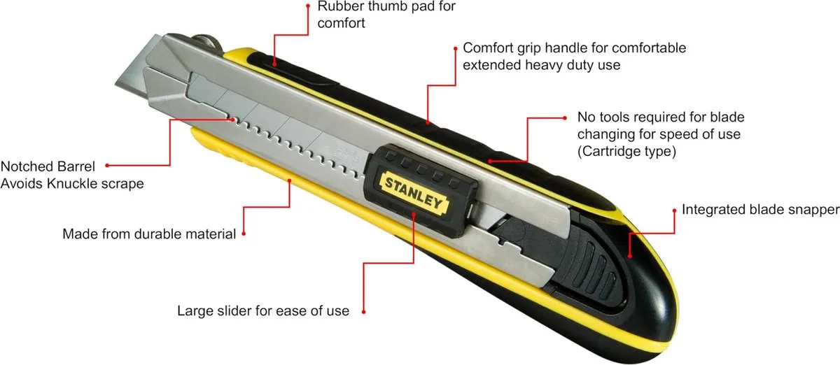 Stanley FatMax Afbreekmes 25mm - 4 Mesjes - Zwart/Geel - afbeelding 6 van 6