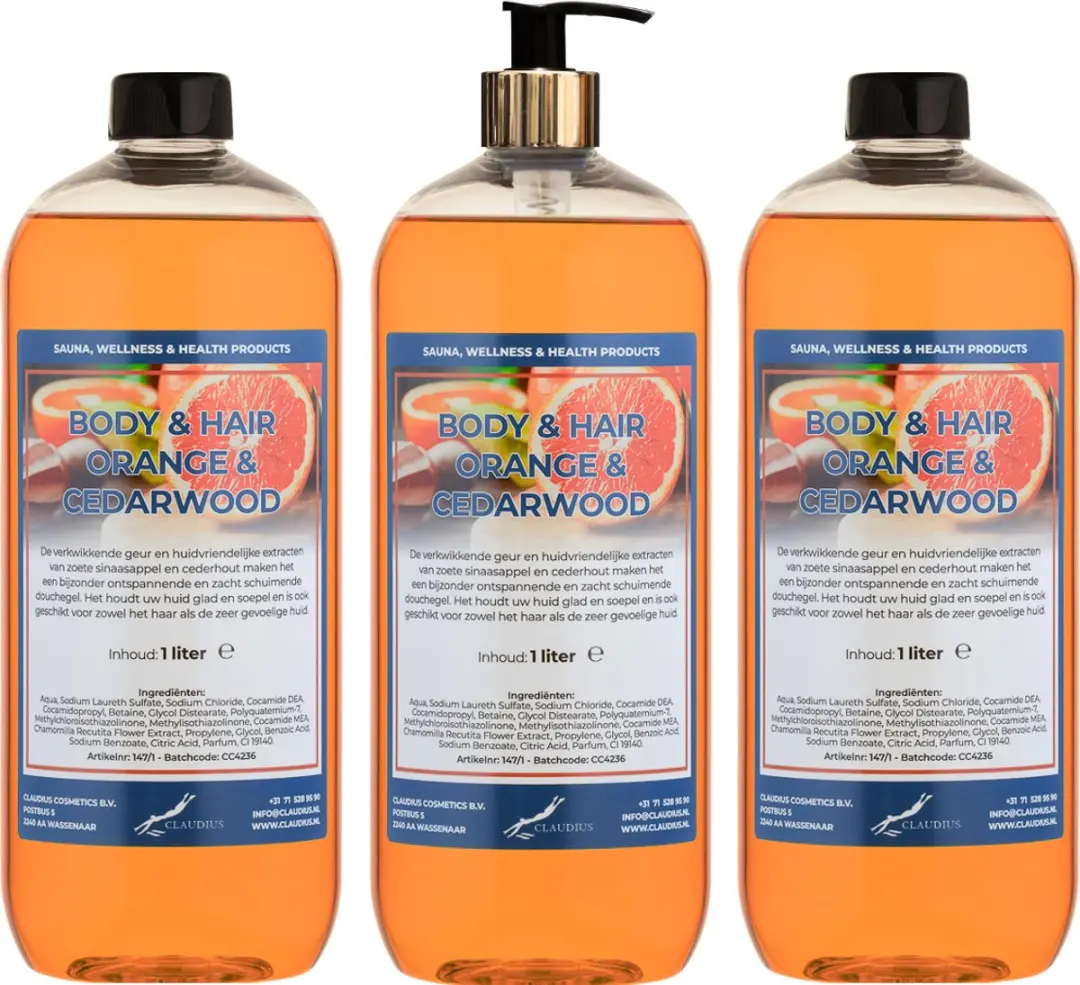 Splashbox Cosmetics Sweet Orange & Cedarwood Body & Hair 1L - 3 Stuks