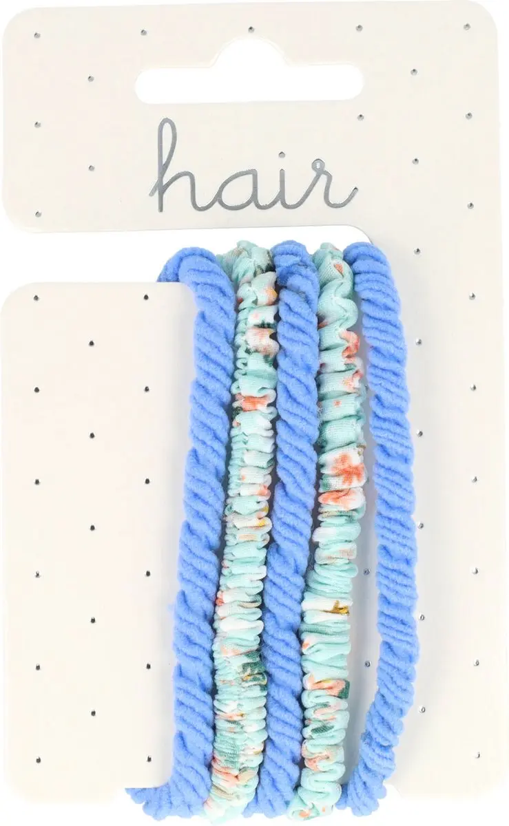 Haarsoires Haarelastieken Basic Bloemenprint - Blauw - 5 Stuks