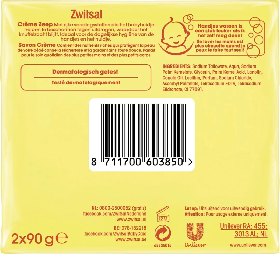 Zwitsal Crème Zeep Baby - 2x90g