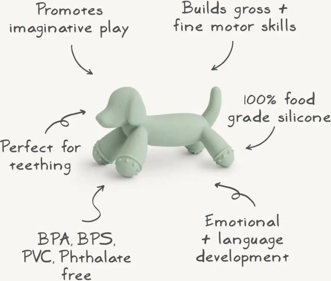 Mushie Silicone Bijtring Hondje - Groen