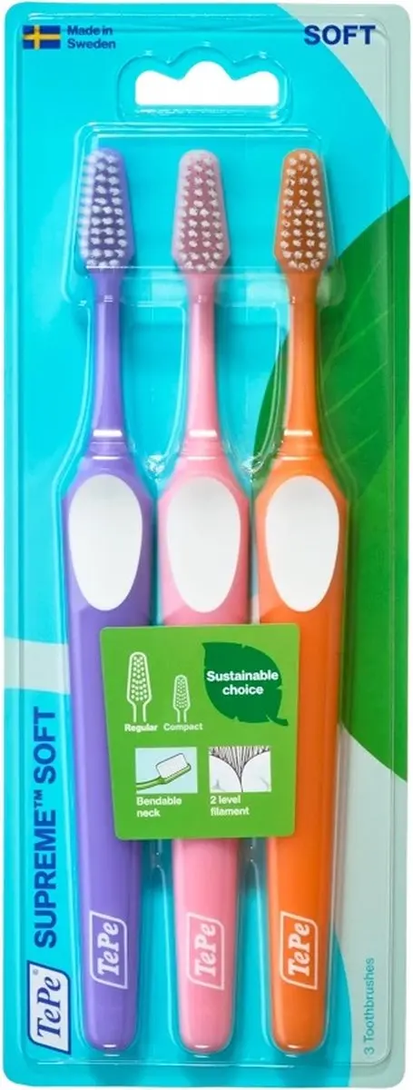 TePe Supreme Soft Tandenborstel - 3 Stuks - Geel/ Groen/ Oranje