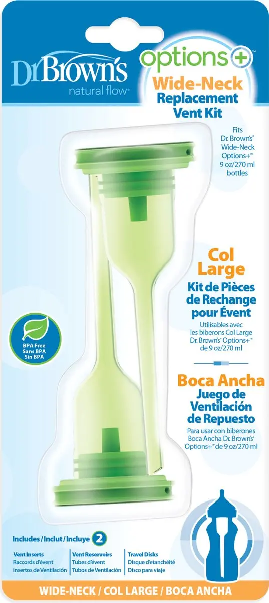Dr. Brown's Options+ Vervangset Brede Halsfles 270ml - 2 Stuks - Groen