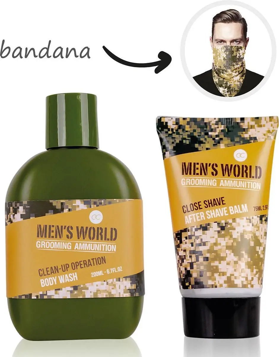 Accentra Men's World Giftset - Aftershave Balsem Body Wash Bandana - Oak & Amber 275ml