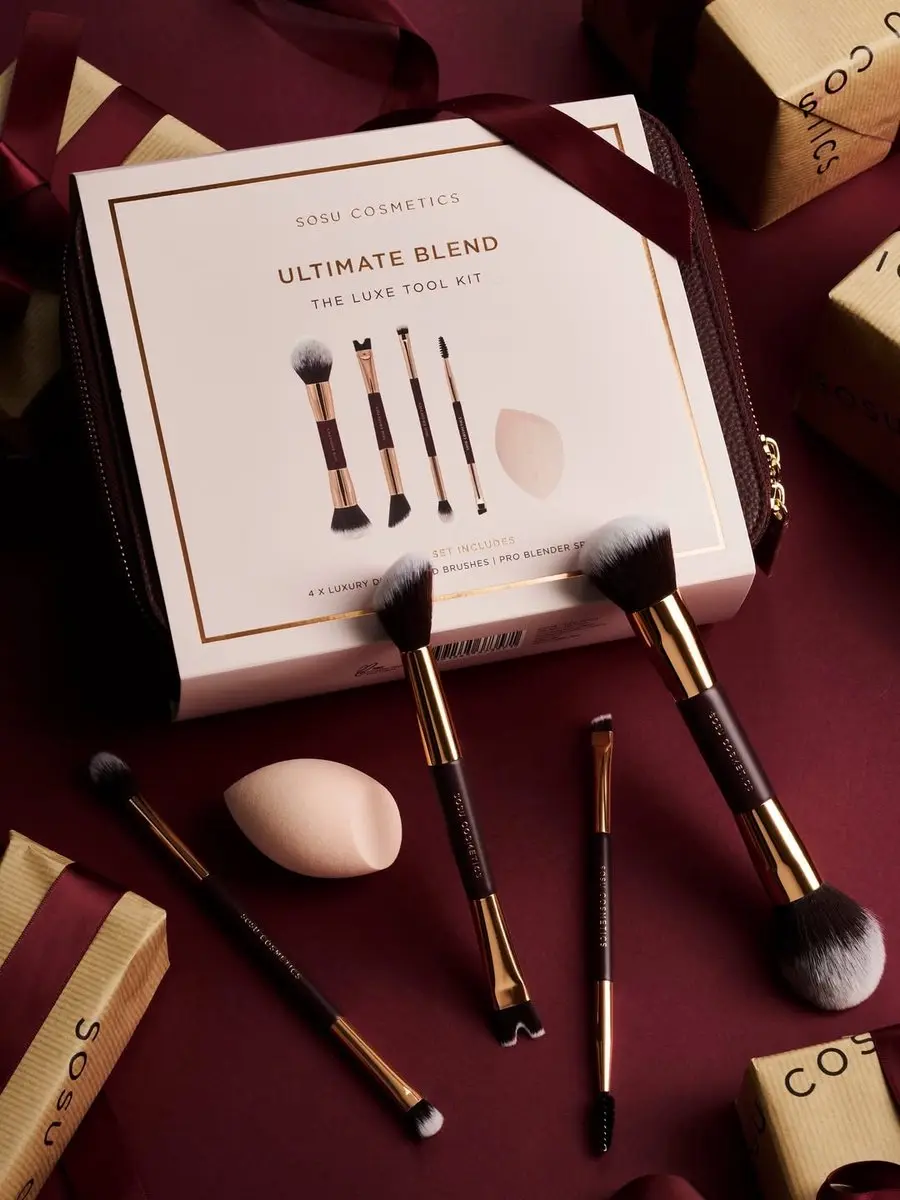 Sosu Ultimate Blend Gift Set - 6 Stuks - Pro Blender & 4 Luxe Kwasten - Bordeaux Reistas
