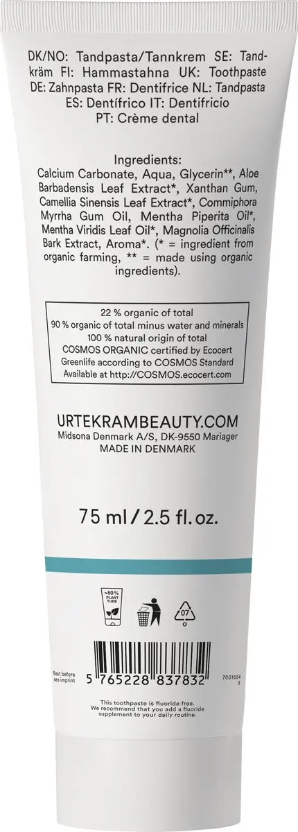 Urtekram Munt & Groene Thee Tandpasta 75ml