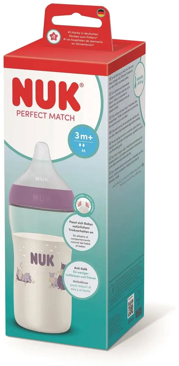 NUK Perfect Match PP Babyfles 260ml - Speen M - 3+ Maanden - Paars