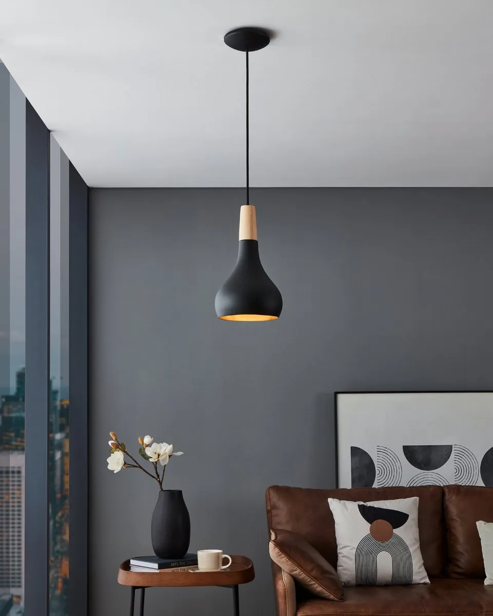 Eglo Sabinar Hanglamp E27 - Ø18cm - Zwart/Bruin - afbeelding 6 van 6