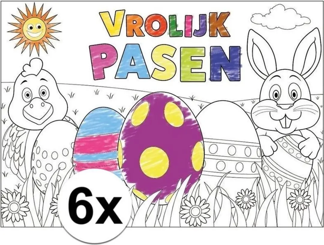Bellatio Design Pasen Kleurplaat Placemats - 6 Stuks - Multi