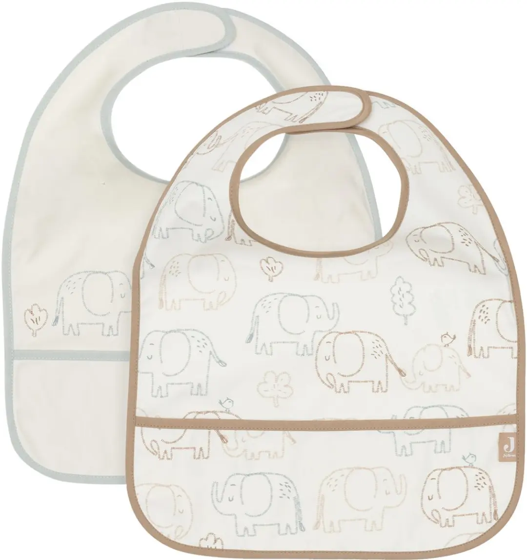 Jollein Slabbetjes Waterproof 30cm - 2 Stuks - Elephant Tales - afbeelding 6 van 6