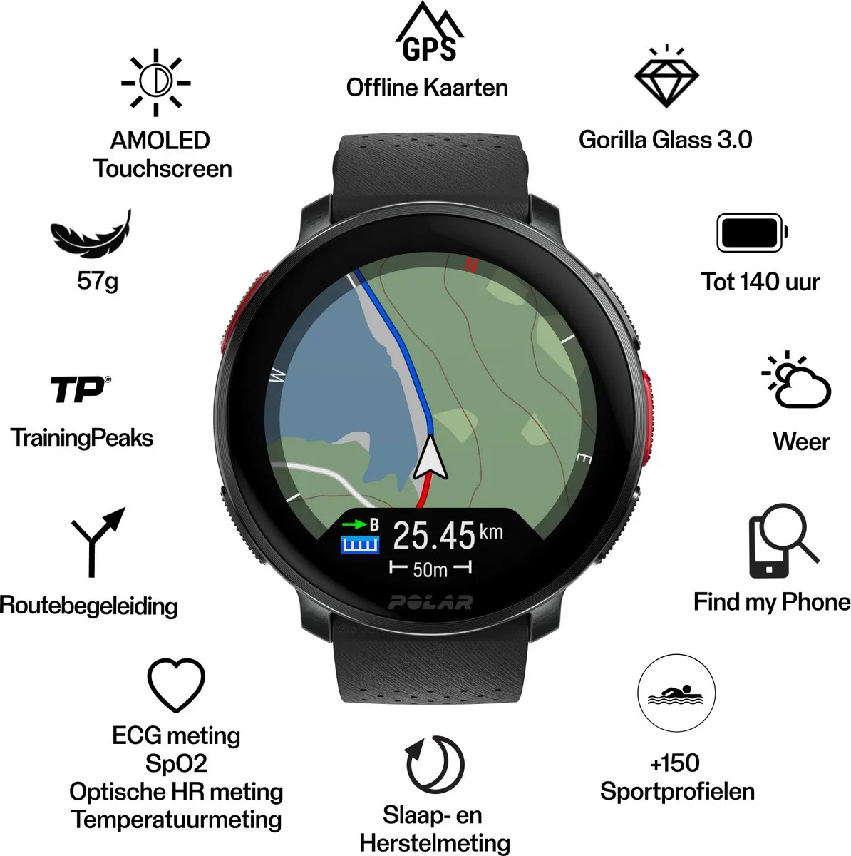 Polar Vantage V3 Smartwatch - 47mm - Zwart - afbeelding 3 van 6