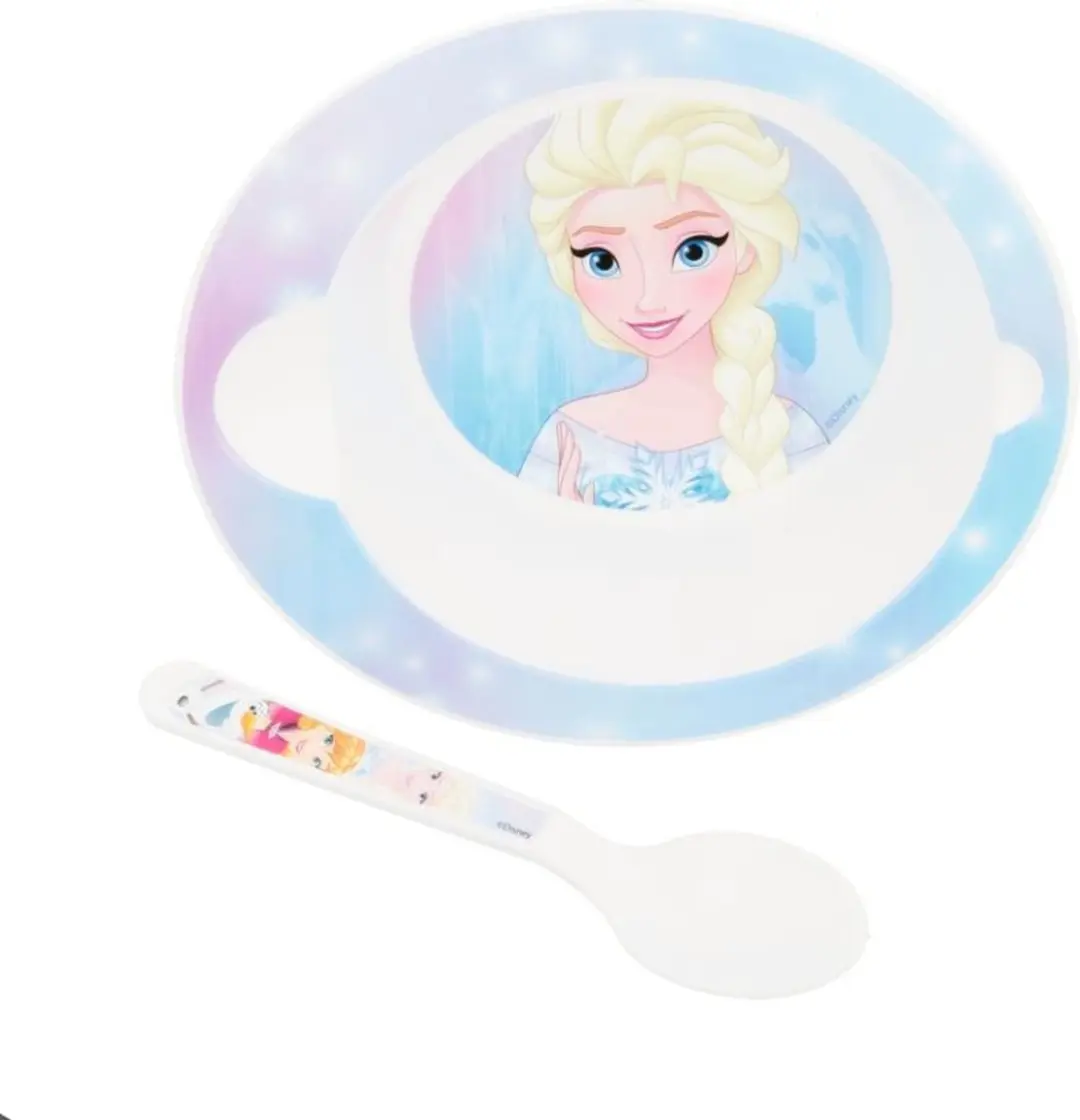 Disney Frozen Ontbijtset - Kom en Lepel - 6 Stuks - Wit/Lichtblauw