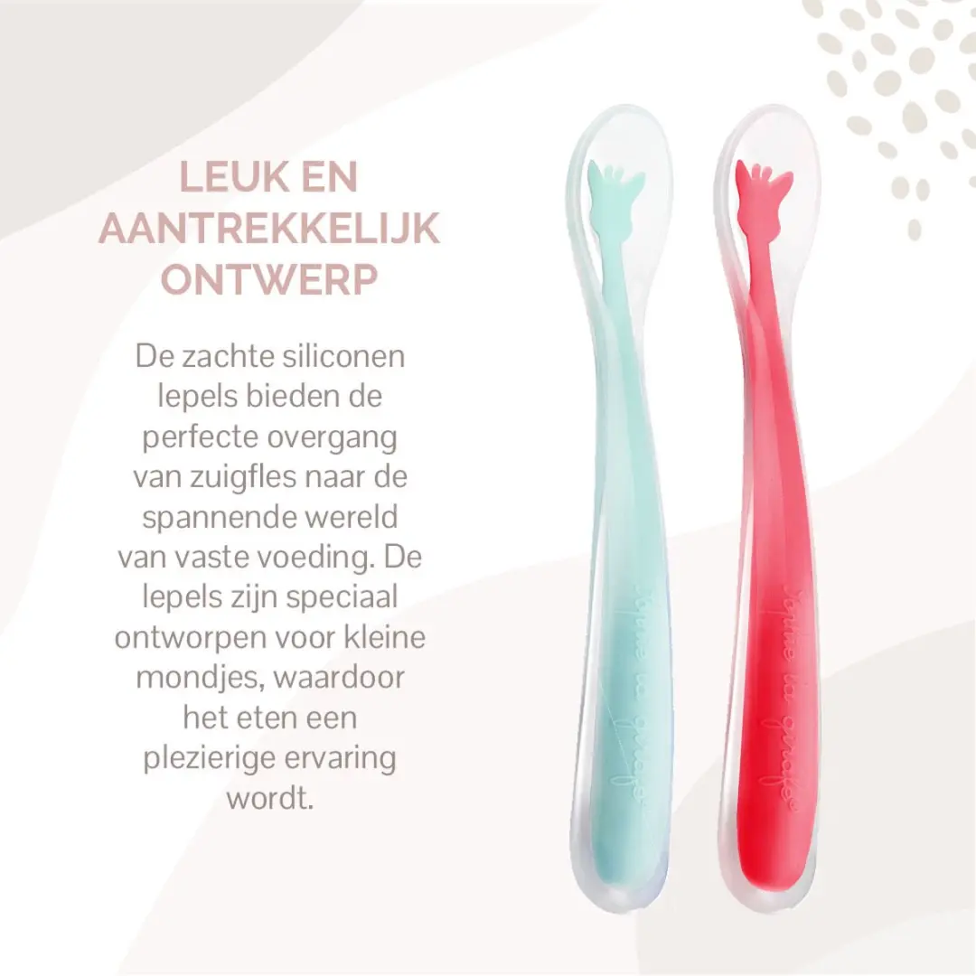 Sophie de Giraf Siliconen Lepels - Rood/Blauw - 2 Stuks