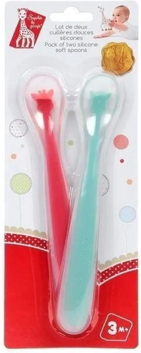Sophie de Giraf Siliconen Lepels - Rood/Blauw - 2 Stuks