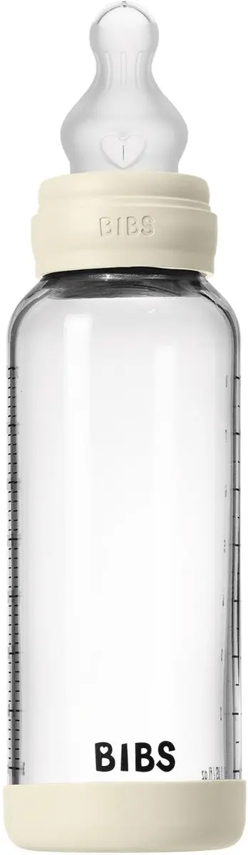 BIBS Fles Medium Flow 240ml - Silicone/Glas - Ivory