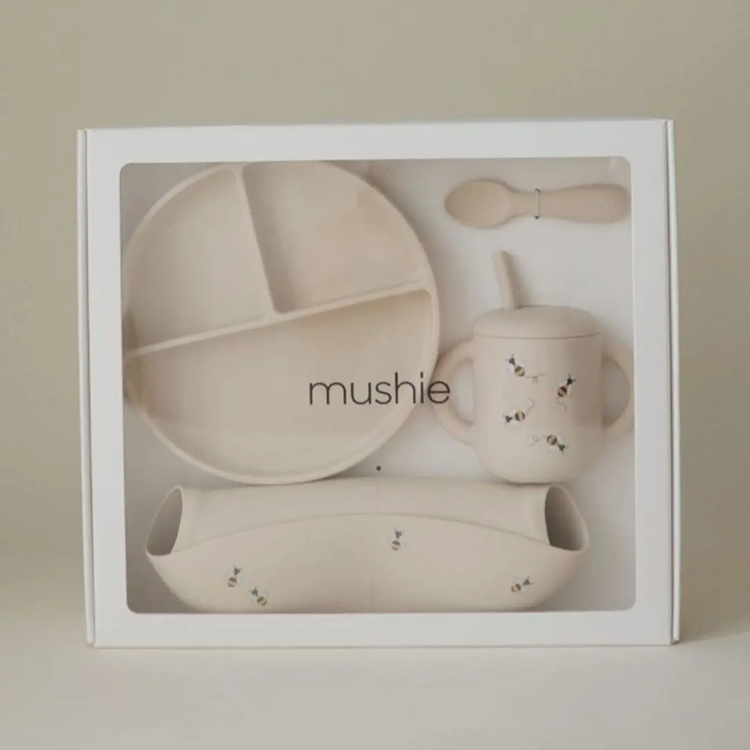 Mushie Giftbox Silicone Servies Bees - 4 Stuks
