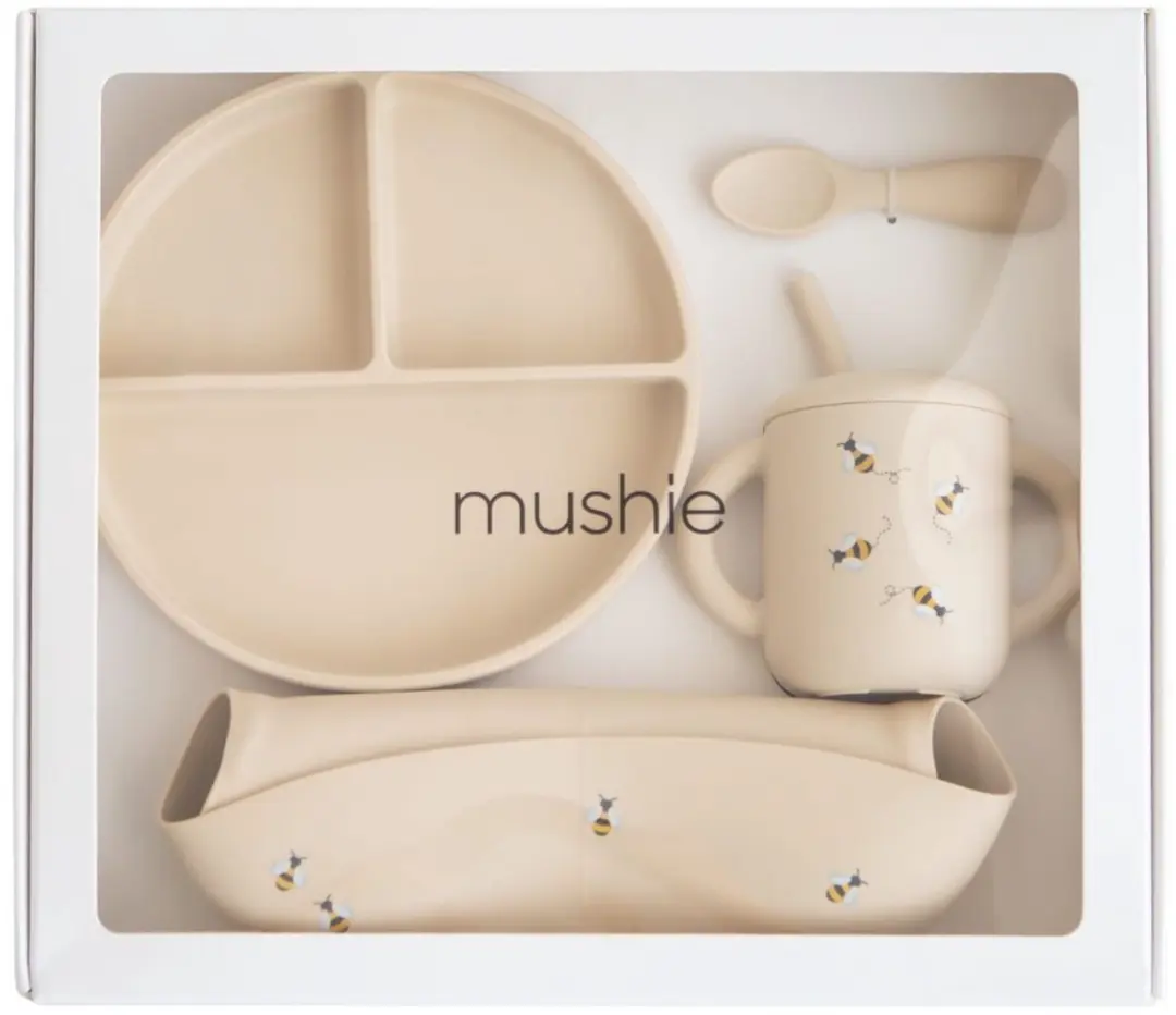 Mushie Giftbox Silicone Servies Bees - 4 Stuks