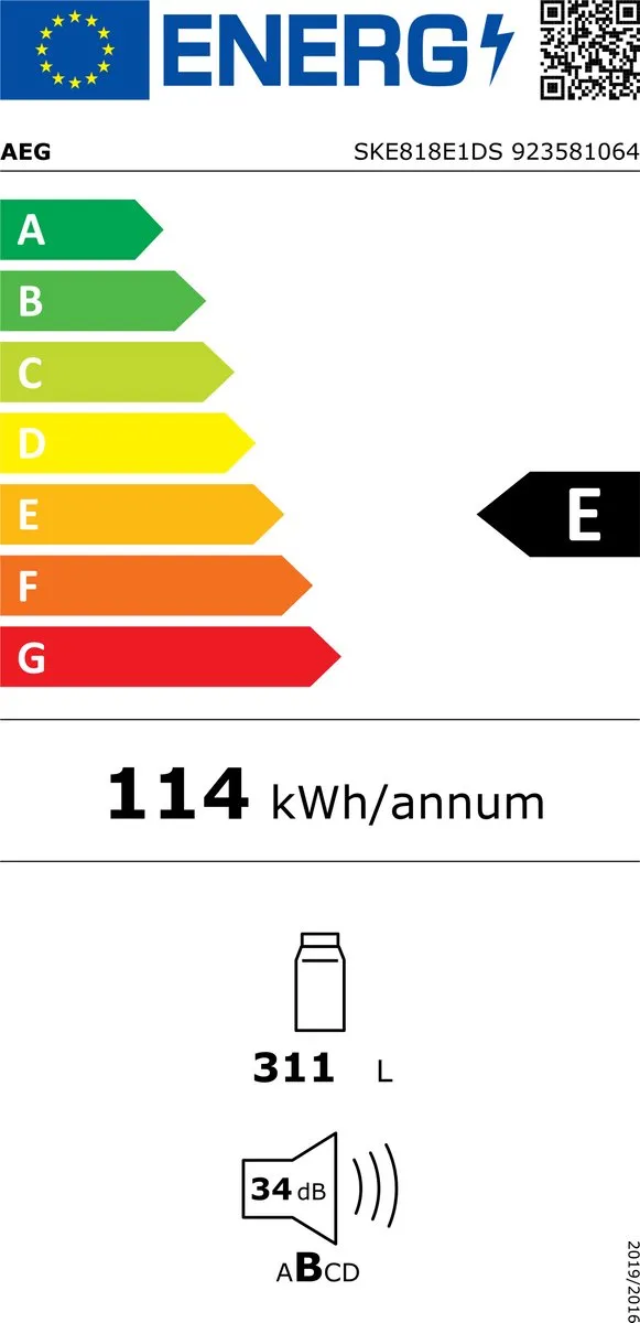 AEG SKE818E1DS Inbouwkoelkast 314L - Wit