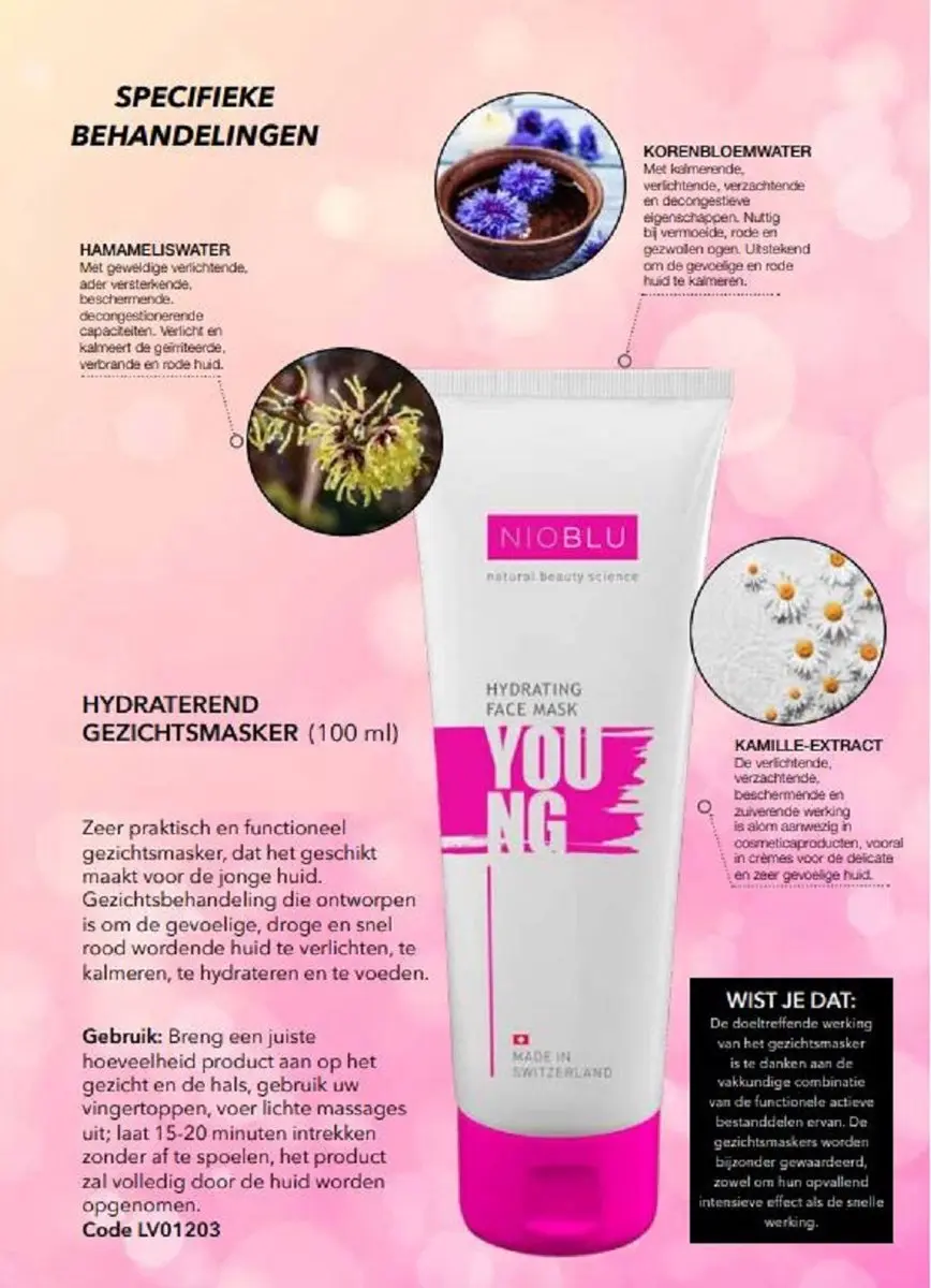 Nioblu Young Hydraterend Gezichtsmasker 100ml - Roze/Wit