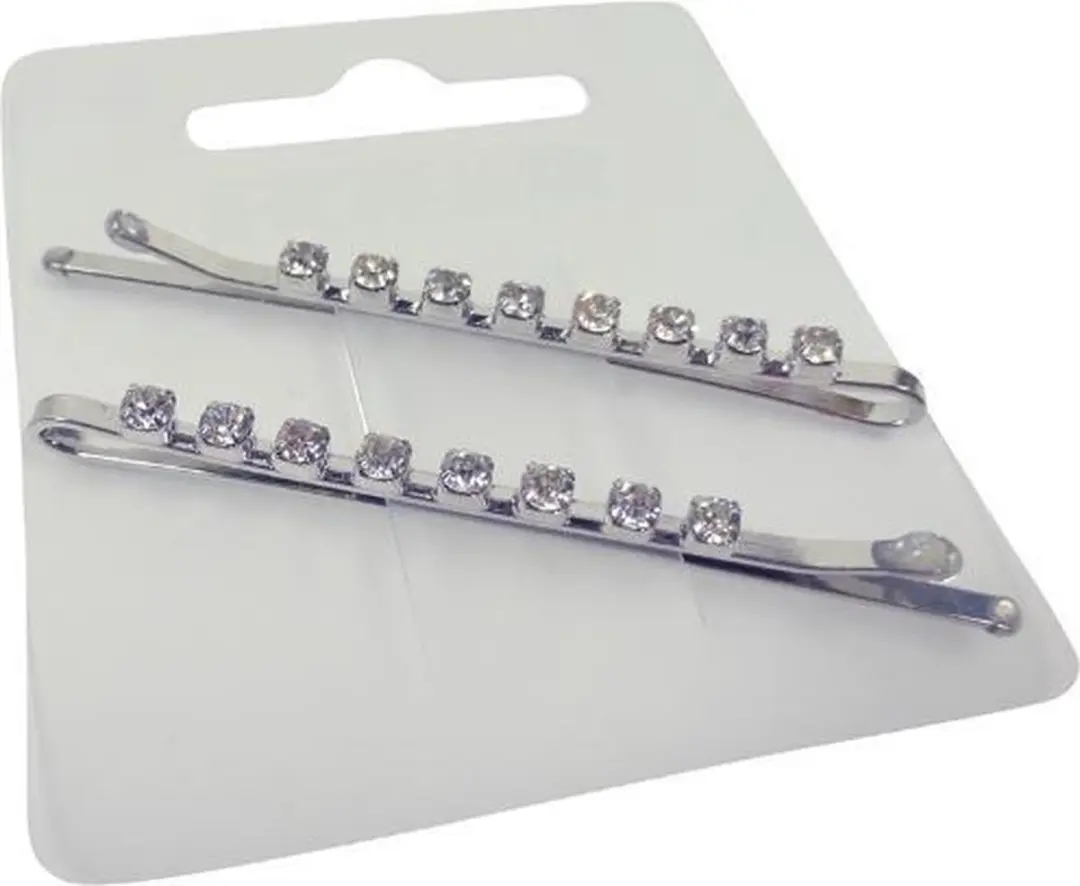 Haarsoires Schuifspeldjes 5cm - 8 Strass Zilver - Set van 2