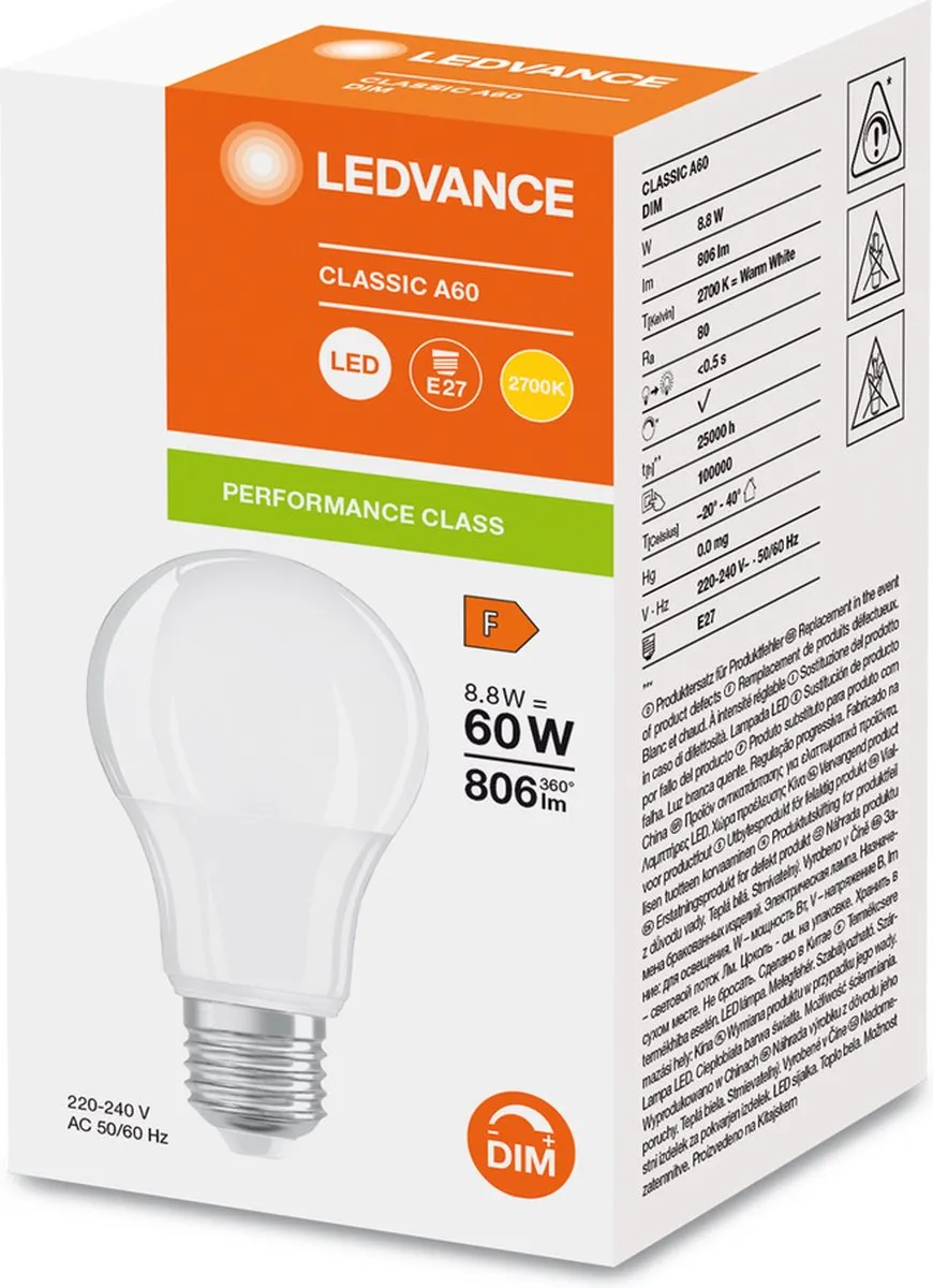 LEDVANCE Classic E27 Peer Mat 8.8W - 806lm Warm Wit - afbeelding 3 van 6