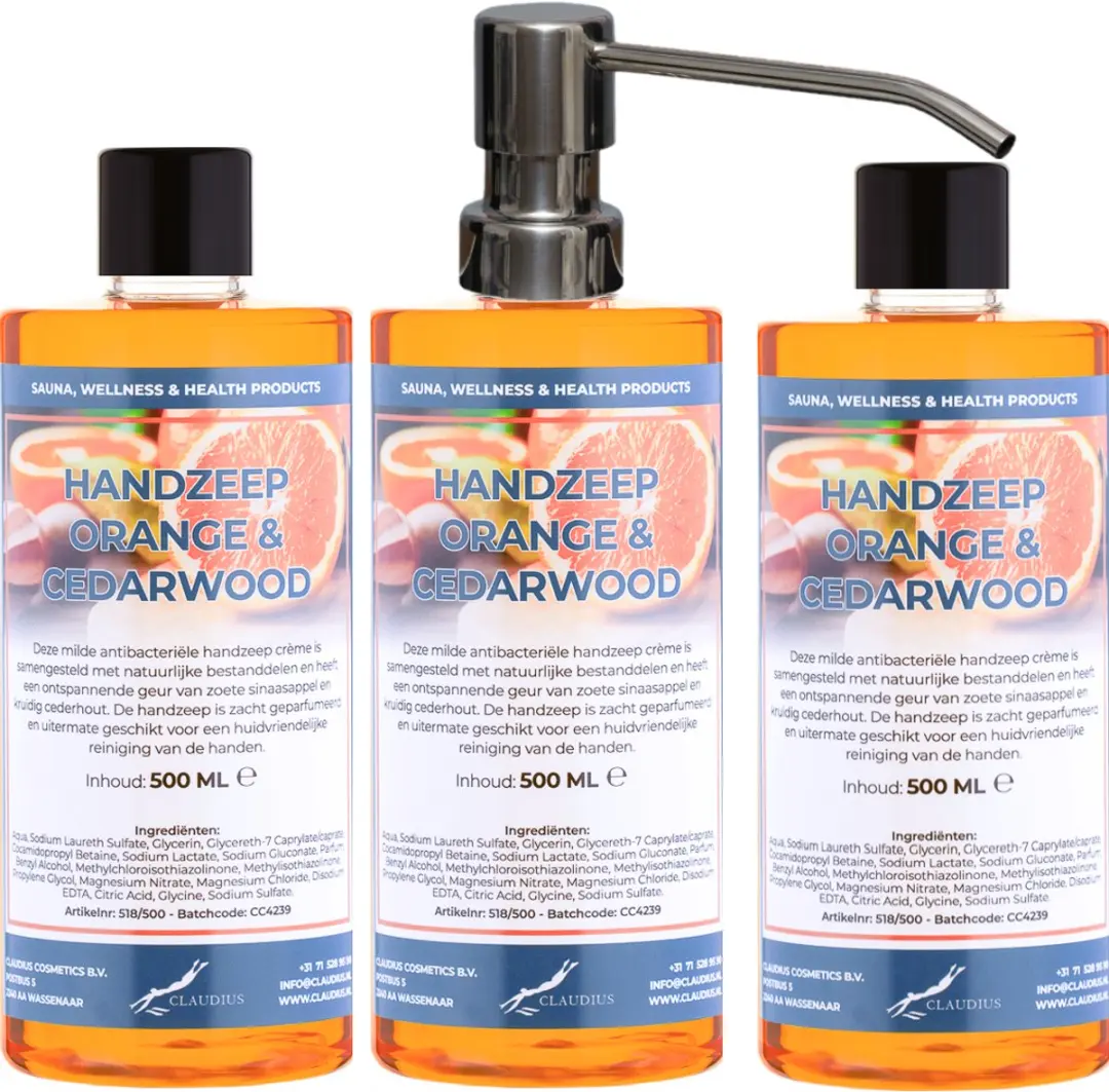 Splashbox Cosmetics Handzeep Sweet Orange & Cedarwood 500ml - Set van 3