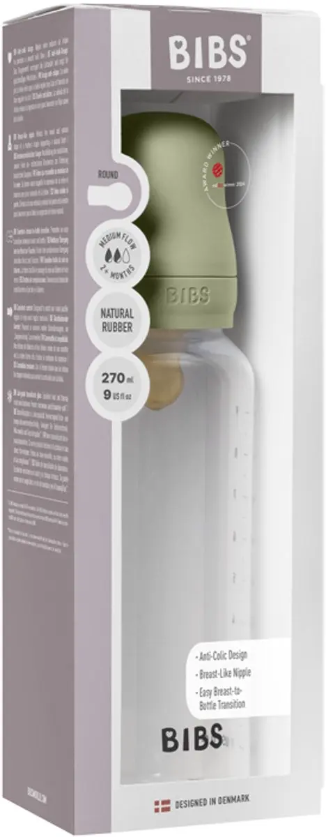 BIBS Fles Medium Flow 270ml - 6 Stuks - Sage