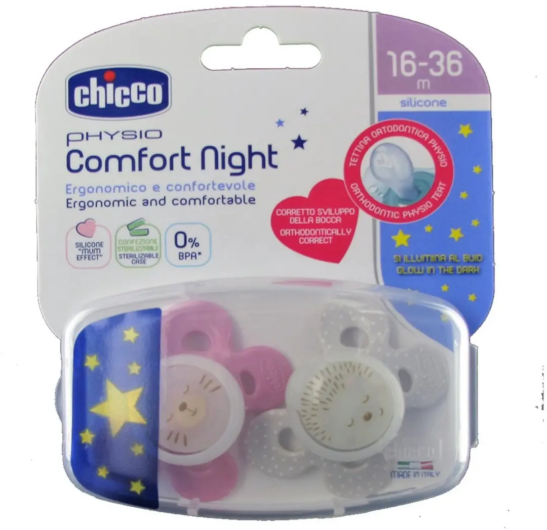 Chicco Physio Comfort Lumi Fopspeen - 12 maanden - Paars/Beige - 3 Stuks