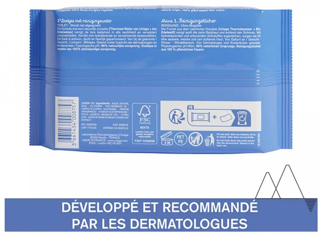 Uriage Bébé 1ère Eau Lingettes Reinigend - 1 Stuks