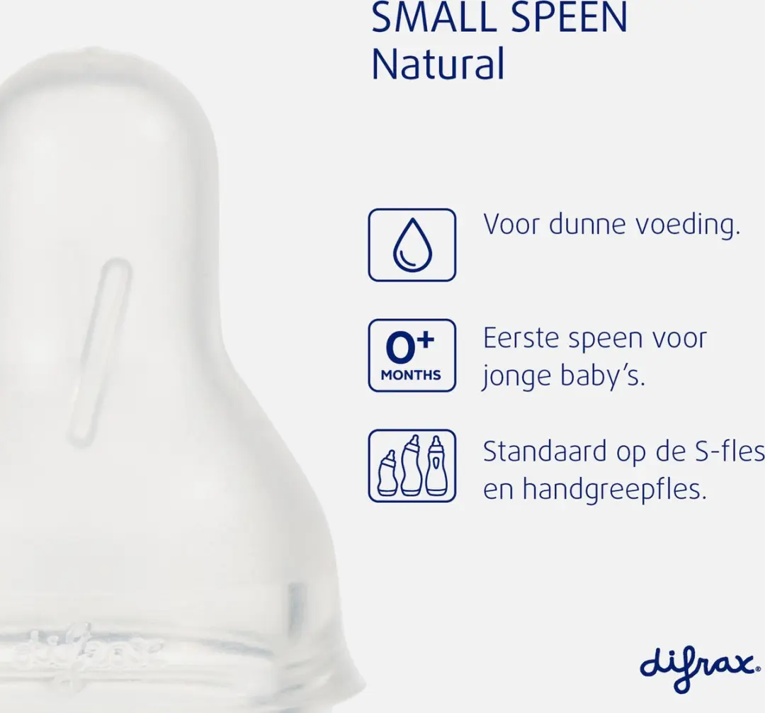 Difrax Natural Flessenspeen Small 0+ - 2 Stuks