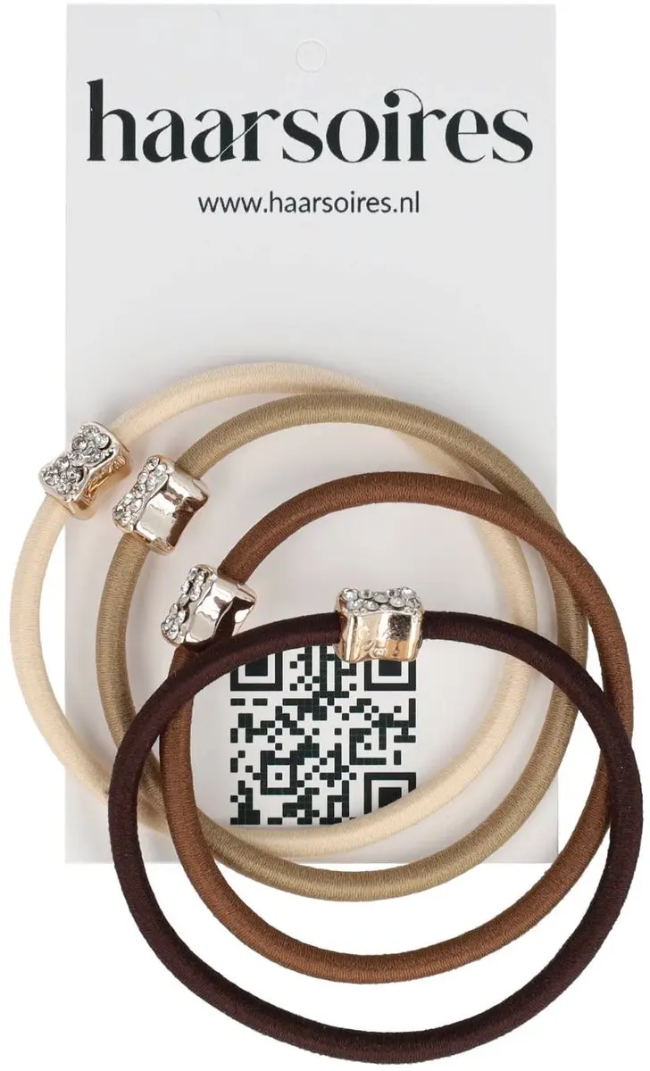Haarsoires Haarelastieken Strikje 1cm - Bruin/Beige/Goud - 4 Stuks