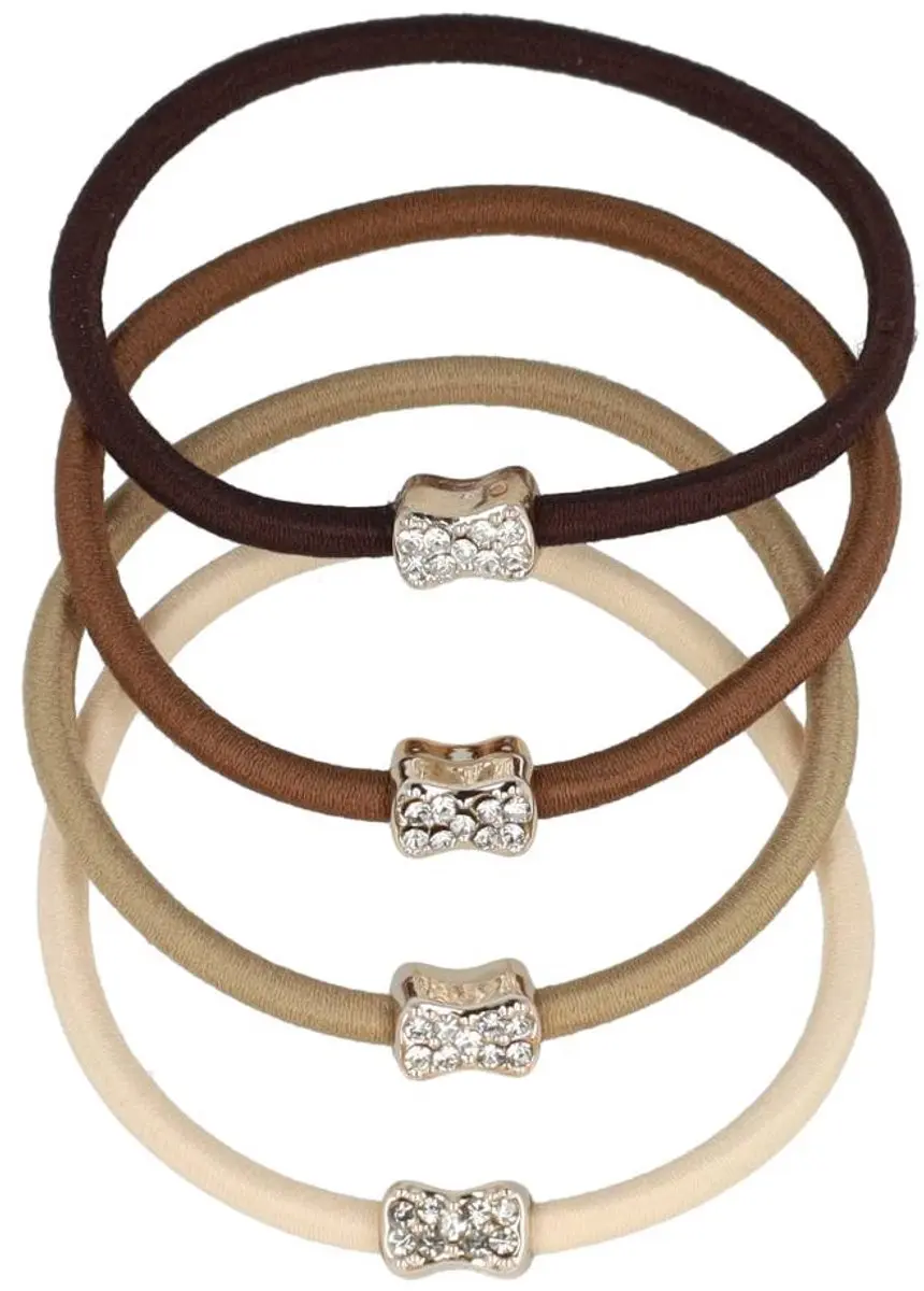 Haarsoires Haarelastieken Strikje 1cm - Bruin/Beige/Goud - 4 Stuks