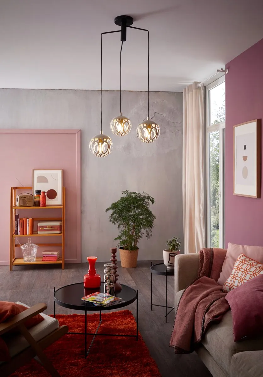 Eglo Mirtazza Hanglamp E27 - 3-armig - Ø59cm - Zwart/Champagne
